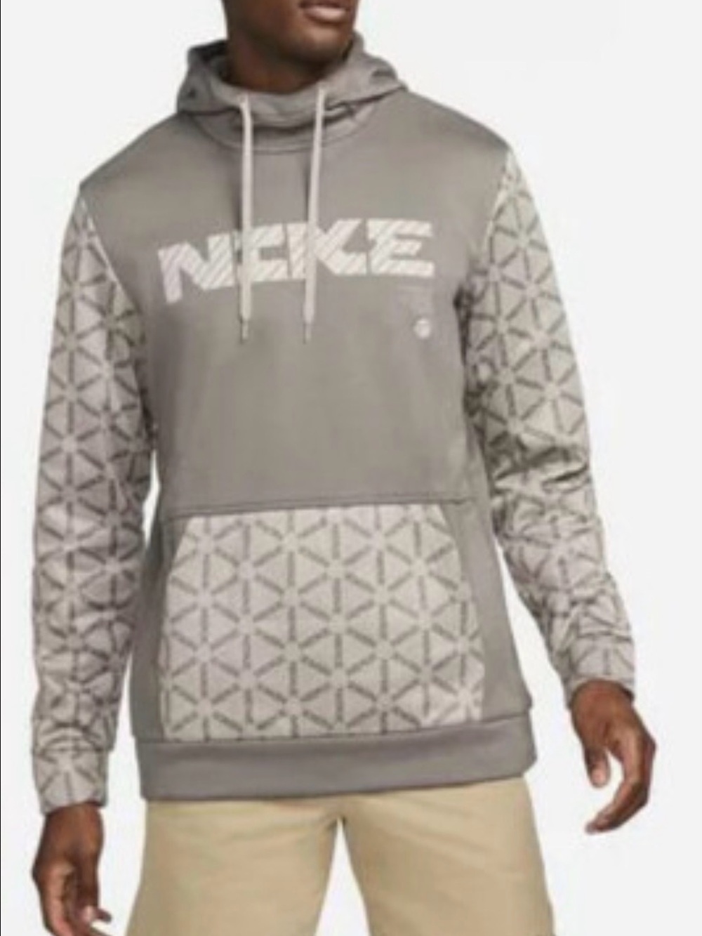 Nike Men’s Gray Geometric Pattern Pullover Hoodie